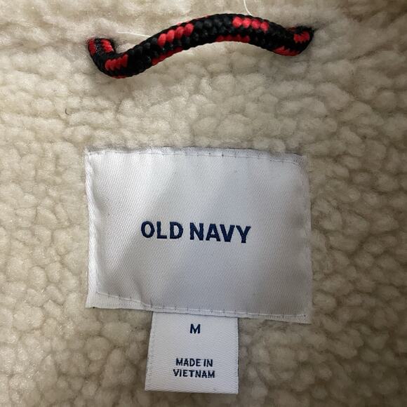 Old Navy Chore Shirt Jacket Men Size Med Red Plaid Shacket Flannel Sherpa Lined - Picture 6 of 8